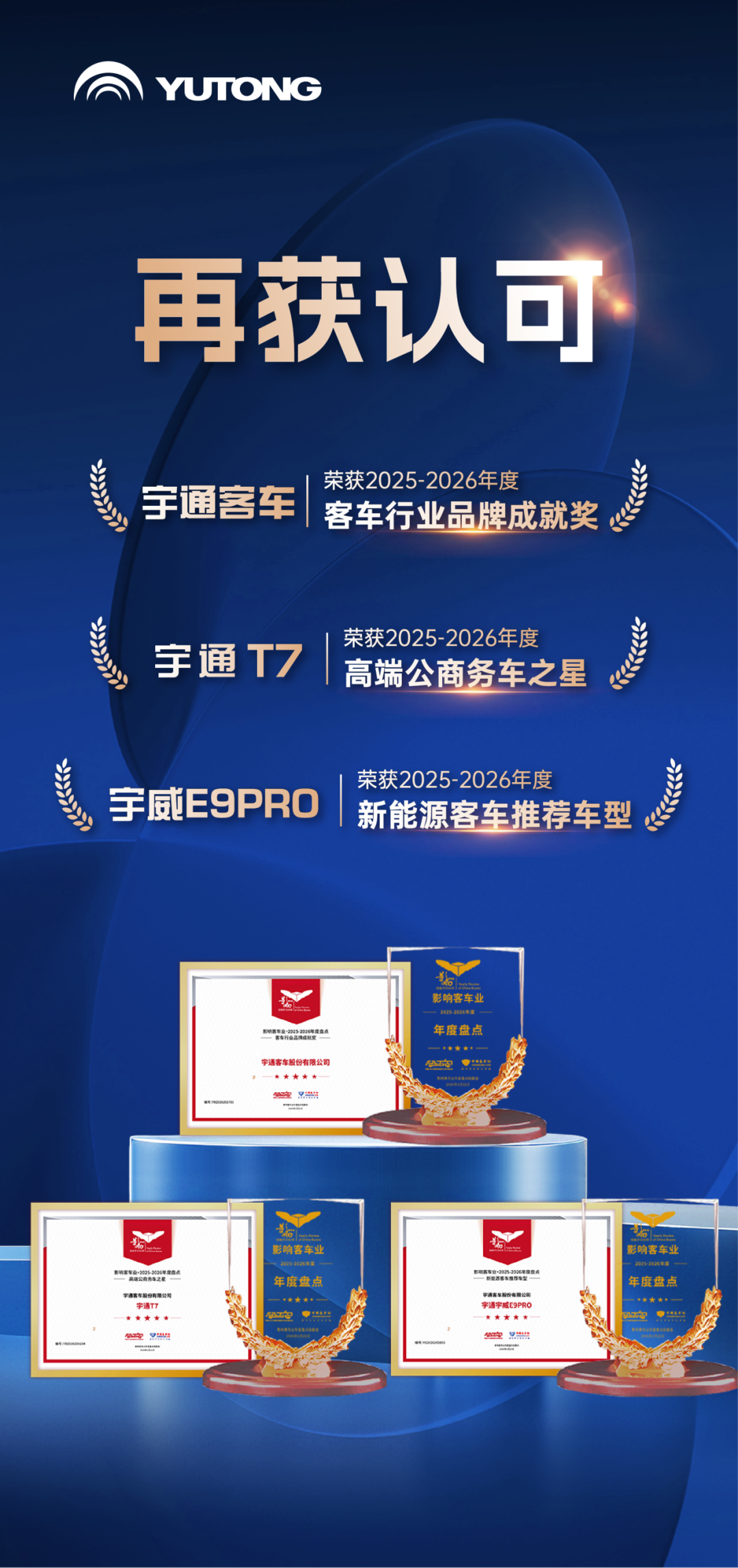 榮譽+3！宇通客車榮膺第二十屆影響客車業(yè)年度獎項